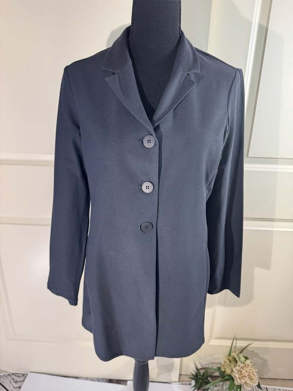 Eileen Fisher Signature Washable Stretch Crepe Shaped Long Jacket S/P